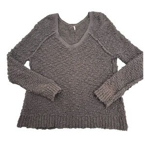 Free People Songbird Oversized Chunky Knit V-Neck Sweater Brown Medium‎ Weight